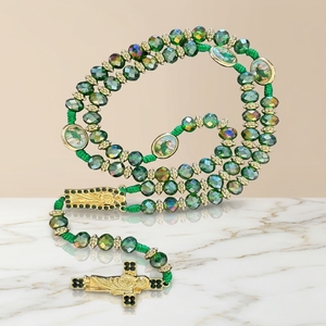 Collier Catholique Fait Main en Perles <span class=keywords><strong>de</strong></span> Cristal, Chapelet Religieux avec Croix, Saint Jude et Vierge Marie - Product Image 4
