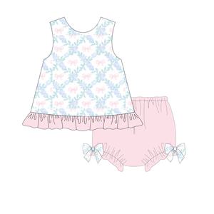 Boyis Venta caliente verano lazo rosa colección floral lindo conjunto de pañales para niña - Product Image 1