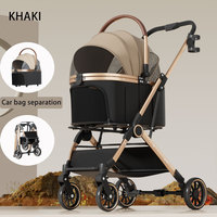 Poussette 3-en-1 pour animaux de compagnie, porte-animaux détachable, pliable, chariot pour chat et chien, roues pivotantes à 360°, tissu respirant et imperméable, transport