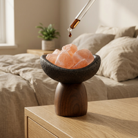 Diffuseur d'arômes en pierre de cristal naturel, ensemble bol d'huile essentielle en sel rose brut, base en bois, sans flamme, sans électricité, pour maison, bureau, voiture