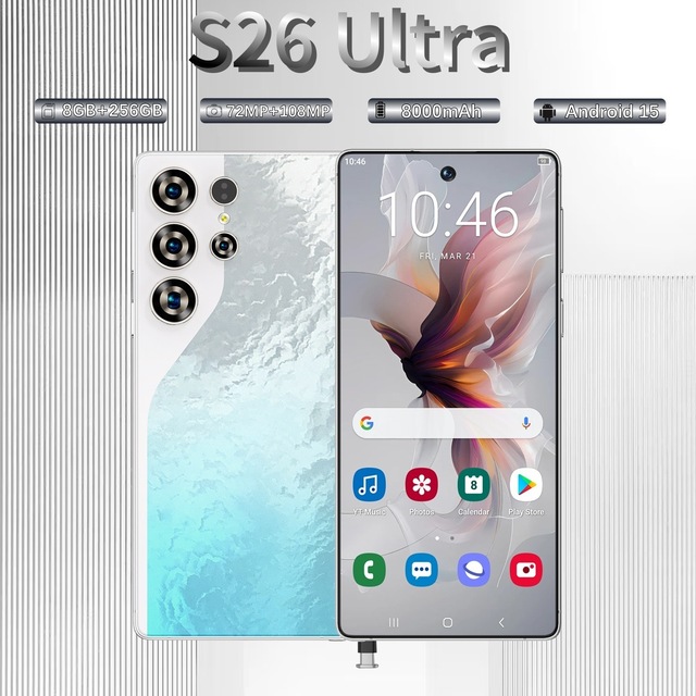 Hot Selling S26 Ultra Octa Core Android 15 Smartphone 4GB+64GB 108MP HD Beauty Camera Dual SIM French Facial Recognition