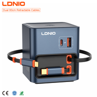 Cargador Rápido de Escritorio LDNIO Q16 100W GaN con Cables Retráctiles Dobles de 80cm, PD3.0, QC5, PPS, Multiprotocolo para Teléfonos