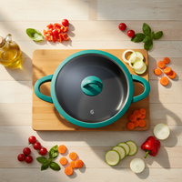 Casserole peu profonde de 28 cm compatible induction, antiadhésive, en aluminium moulé sous pression avec couvercle et poignée douce au toucher pour la cuisine domestique