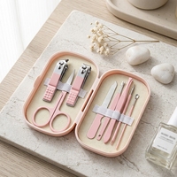Ensemble de manucure rose 8 en 1, kit de soin des ongles, outils de pédicure avec étui de rangement pour la maison et les voyages