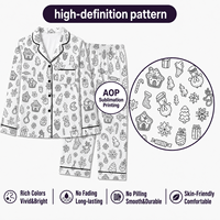Ensemble de pyjama personnalisé noir et blanc de Noël en tricot avec col cranté, polyester, pour femmes, écologique et respirant