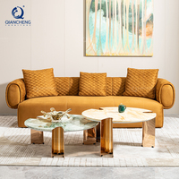 Ensemble de 2 tables basses rondes en marbre de luxe moderne avec pieds en métal pour hôtel, vente en gros Fushan, meubles de salon nordiques, chambre à coucher