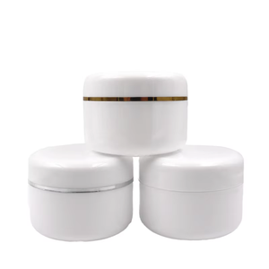Wholesale 10g 20g 30g 50g 100g 150g 200g White PP <b>Plastic</b> Cream Packaging Cosmetic Cream <b>Jars</b> With Gold Silver Edge Cap - Product Image 1