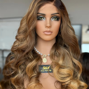 Timide luxe Balayage Highlight Full Lace Perruques Light 100 pour cent Perruques de cheveux humains abordables 20 pouces avec des cheveux de bébé - Product Image 1