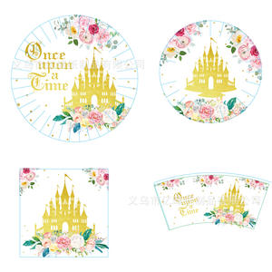 Princess Castle Wallpaper para fiesta de cumpleaños de niña Vajilla y decoraciones de mesa - Product Image 4