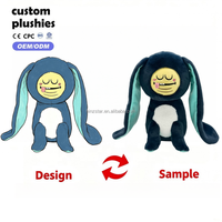 Peluche Lapin Mignon à Longues Oreilles et Visage Amusant, Oreilles Intérieures Bleu Foncé Menthe, Poupée Lapin Étrange de Dessin Animé, Cadeau d'Anniversaire Kawaii pour Canapé