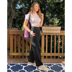 Pantaloni da yoga da donna a gamba larga, vita alta, elasticizzati, con tasche, casual, per taglie petite, regolari e alte - Product Image 3