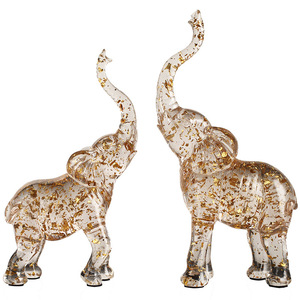 Ensemble de figurines d'éléphant en feuille d'or transparente, 2 pièces, en résine, décor de table fait à la main pour salon, armoire à vin, meuble TV - Product Image 5