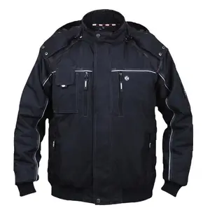 Op Maat Gemaakte Designer Heavy Duty Capuchon Gewatteerde Werkkleding Jas Heren Winter Werkjack Zwart Kleur Team Werk Uniform