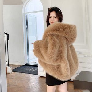 Veste chaude d'automne et d'<span class=keywords><strong>hiver</strong></span>, grand col, capuche, fausse fourrure, <span class=keywords><strong>manteau</strong></span> en fourrure moelleuse pour femmes, veste <span class=keywords><strong>grande</strong></span> <span class=keywords><strong>taille</strong></span> - Product Image 5