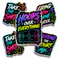 Pegatinas Holográficas Personalizadas de Baloncesto, Vinilo Impermeable, Calcomanías Deportivas con Graffiti Motivacional para Laptop y Botella de Agua