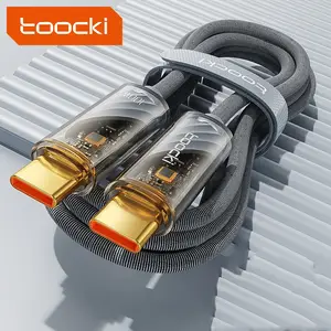 Toocki kabel transmisi PD 100W, kabel Data cangkang transparan kabel transmisi USB 2.0 pengisian cepat kabel kepang tipe-c ke tipe-c