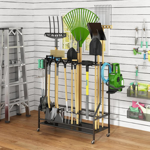 Garage <b>garden</b> tool organizer, multi-functional storage rack with <b>hooks</b>, metal patio tool rack organizer. - Product Image 3