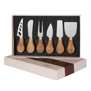 Juego de 6 <span class=keywords><strong>cuchillos</strong></span> para queso <span class=keywords><strong>con</strong></span> mango de madera de acacia, desechables, de acero inoxidable, <span class=keywords><strong>con</strong></span> caja de regalo, en stock para envío transfronterizo - Product Image 5
