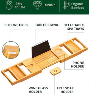 Plateau de bain extensible de luxe en bambou réglable avec <span class=keywords><strong>porte</strong></span>-livres et <span class=keywords><strong>porte</strong></span>-vin amovibles, accessoire de spa à domicile pour salle de bain - Product Image 4