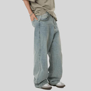 Jeans pour hommes sur mesure de haute qualité, coupe ample et droite, jambe large, en denim, style décontracté streetwear, avec poches à perles - Product Image 2