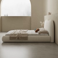 Zayshine Französisches Luxus-Bett in Creme, Weißes Sherpa-Bett in Übergröße für Hauptschlafzimmer, 1,5-1,8 Meter, Modulares Apartment-, Villa- und Hotel-Doppelbett
