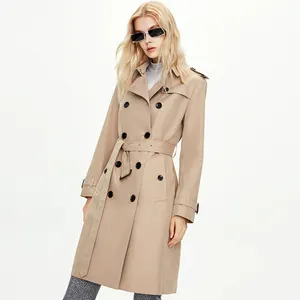 New Style Double-breasted Trench Coat Women Solid Color Long Sleeve Casual Coat Mid-length Pockets 2022 Ladies Coat