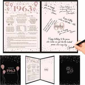 Paf <b>60th</b> Happy <b>Birthday</b> Creative Gifts for Women Pink Balloons Glitter Frosted Cover Back in 1963 Guest Book - Product Image 2