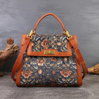 Sac à main vintage à motif floral, sac à bandoulière en cuir de vachette pour femme, idéal pour les trajets quotidiens