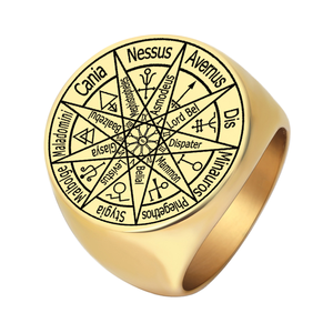 Bague classique en acier inoxydable doré R0017, talisman ange magique, sceau de Salomon, amulette de protection Kabbalah, bague de mariage - Product Image 1