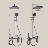 Kit de douche complet gris pour salle de bain, avec pommeau de douche, mitigeur monocommande chaud/froid chromé, fixation murale en céramique, jet doux