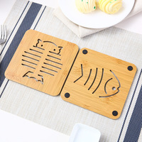 Set de table en bambou créatif et adorable avec dessin animé, tapis antidérapant et sous-verre en bambou