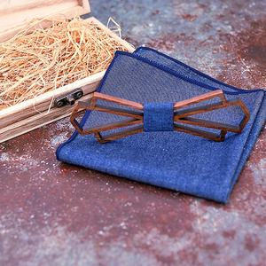 Juego clásico de caja de regalo con <span class=keywords><strong>pajarita</strong></span> y pañuelo de madera ahuecada para trajes de hombre - Product Image 5