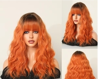 Wig Cosplay sintetis Jepang dan Korea, Wig Cosplay sintetis, penutup Wig sutra temperatur tinggi, bergelombang, panjang, biru, kabut, 21.25 inci, Jepang dan Korea