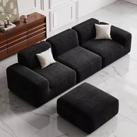 Lujoso Retro Big Black Cow Pure Sponge Skeleton-Free Modular Living Room Set Sofá de compresión al vacío Tofu Patas seccionales para