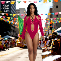 Monokini personnalisé pour femme, scintillant, à manches longues et découpes multiples, tenue de festival caribéen et de rave