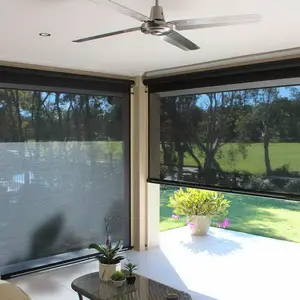 Outdoor Waterproof Windproof Sun Shading Motorized retractable Roller Blinds Zip Screen