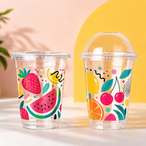 Custom Printed Disposable <b>Plastic</b> <b>Drink</b> <b>Cups</b> with Lids, Clear Summer Fruit Design Cold Beverage <b>Cups</b> for Parties - Product Image 1