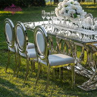 Nouvelle table à manger d'extérieur pour 8 personnes en argent/or pour hôtel et mariage, en acier inoxydable et verre miroir