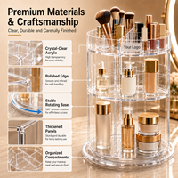 Organisateur de maquillage en acrylique transparent rotatif à 360° de grande capacité avec étagères réglables pour cosmétiques, soins de la peau, parfums, présentoir de vente au détail