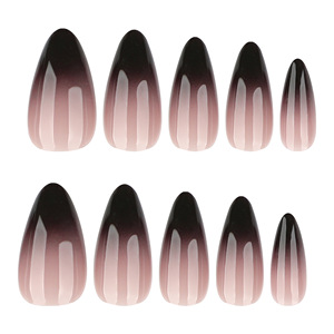 <span class=keywords><strong>Uñas</strong></span> Acrílicas Postizas Hechas a Mano, <span class=keywords><strong>Modernas</strong></span> y Minimalistas, Medianas, con Transición Limpia <span class=keywords><strong>de</strong></span> Color Nude a Negro Intenso - Product Image 2