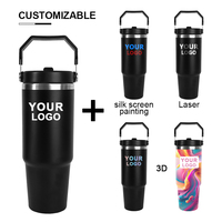Tasse à café avec logo personnalisé bouteille d'eau en acier inoxydable isolée sous vide tasse de voyage 20oz 30 oz gobelet avec poignée et paille à rabat