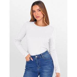 FOXA T-shirt thermique à manches longues pour femme, coupe ajustée, col rond, basique, en polaire chaude, sous-vêtement d'automne et d'hiver - Product Image 3