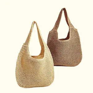 Bolso De Paja Con Forma Media Luna Verano Embalaje Ponderacion Bolsas Tejidas Bolsa Neta Casa Ratan Tote Asa Circular