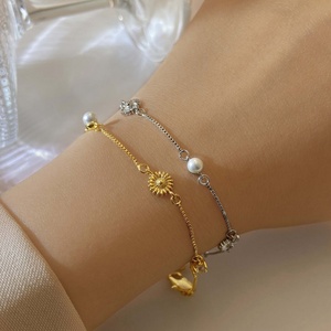 Minimalist Fashion <b>Bracelet</b> 18K <b>Gold</b> Plated Trendy Pearl Daisy Flower <b>Bracelet</b> for Women - Product Image 3