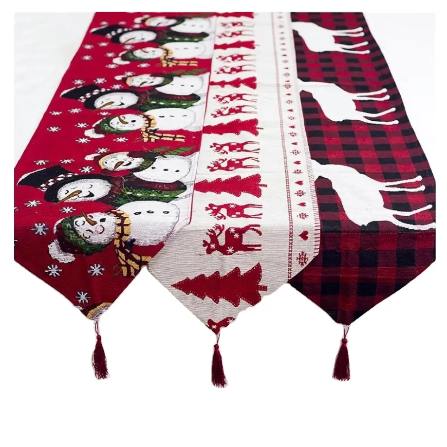 Christmas Gift Linen Elk Snowman Table Runner Decor for Home 2020 Xmas Ornaments New Year's Decor 2021