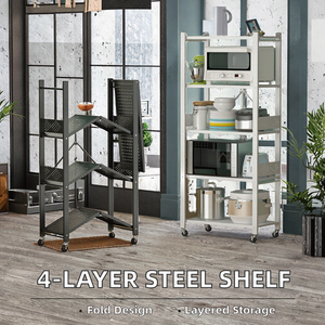 رف توابل من 4 طبقات من الفولاذ للمطبخ من الميكروويف ، تصميم قابل للطي متعدد المستويات قائم على الأرض لاستخدام الحمام - Product Image 3