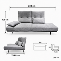 Canapé moderne rembourré avec accoudoirs réglables, dossier haut, coussins lombaires en tissu, mousse à mémoire de forme, pieds en métal/bois pour salon