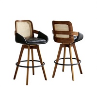 Tabourets de bar modernes nordiques avec dossier en rotin et pieds en bois massif pour la maison, le bar ou le café