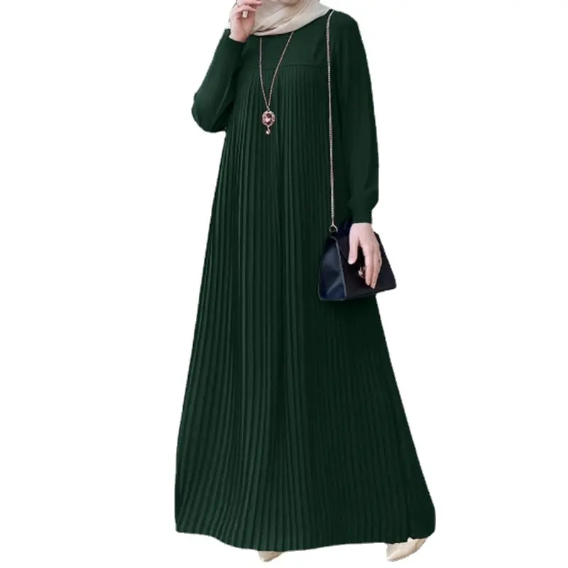 स्टॉक दुबाई अबाया मुस्लिम शैली के लिए तैयार, सरल ठोस रंग लंबी आस्तीन वाले डिजाइन मुस्लिम ड्रेस्सुस्मिलिम ड्रिल