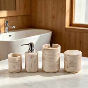 Eco-Friendly Marble Look Customized 5-Piece <b>Bathroom</b> Toilet <b>Accessories</b> <b>Set</b> for Countertop Use in Apartment Decor - Product Image 4